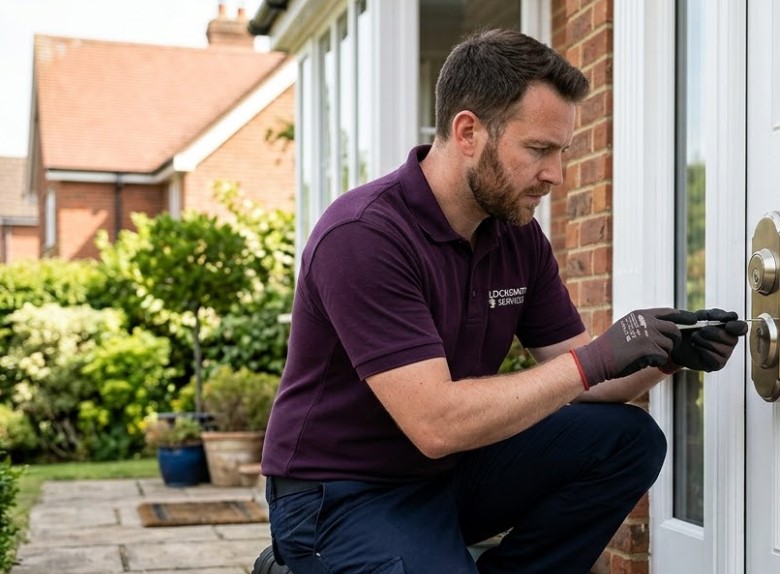 Cerrajero abriendo puerta residencial en Churriana